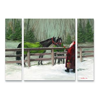 Trademark Fine Art Mary Miller Veazie Santa With Horses 3 pc Multi Panel Art Set