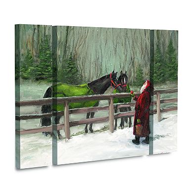 Trademark Fine Art Mary Miller Veazie Santa With Horses 3-piece Multi Panel Art Set
