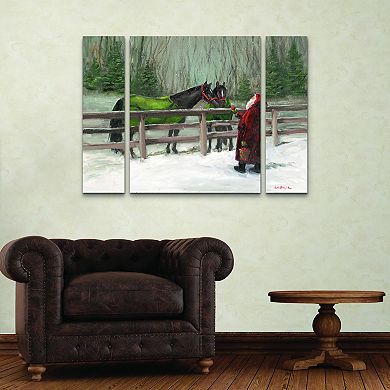 Trademark Fine Art Mary Miller Veazie Santa With Horses 3-piece Multi Panel Art Set