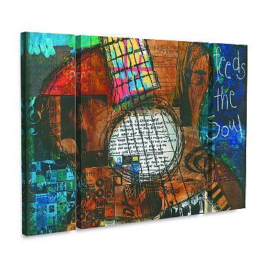 Trademark Fine Art Jennifer Mccully Music Feeds The Soul-Guitar 3-piece Multi Panel Art Set