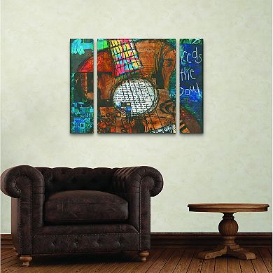 Trademark Fine Art Jennifer Mccully Music Feeds The Soul-Guitar 3-piece Multi Panel Art Set