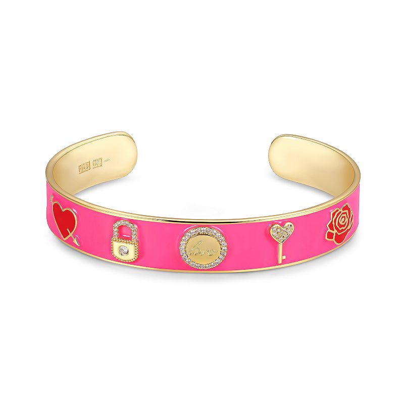 Sarafina Cubic Zirconia Pink Love Story Cuff Bracelet, Womens, Size: 7.25