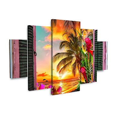 Tropical Window to Paradise II Canvas Wall Art 5-piece Set