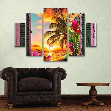 Tropical Window to Paradise II Canvas Wall Art 5-piece Set