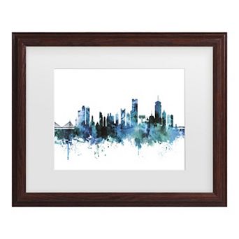 Michael Tompsett Boston Massachusetts Blue Teal Skyline Framed Wall Art