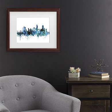 Michael Tompsett Boston Massachusetts Blue Teal Skyline Framed Wall Art