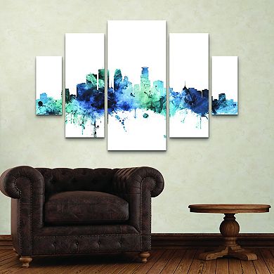 Michael Tompsett Minneapolis Minnesota Blue Teal Skyline Canvas Wall Art 5-piece Set
