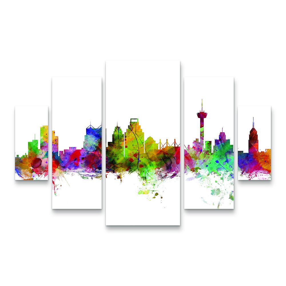 Michael Tompsett San Antonio Texas Skyline Canvas Wall Art 5-piece Set