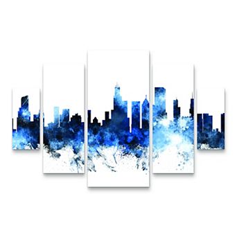 Michael Tompsett Chicago Illinois Skyline II Canvas Wall Art 5 pc Set