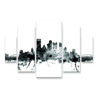 Michael Tompsett Pittsburgh PA Skyline Black & White Canvas Wall Decor 5 pc Set