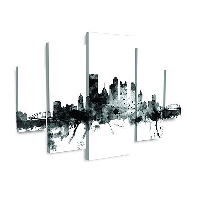 Michael Tompsett Pittsburgh PA Skyline Black & White Canvas Wall Decor 5-piece Set