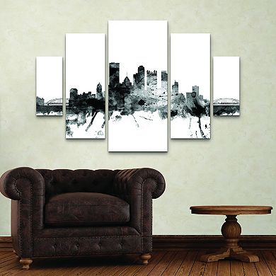 Michael Tompsett Pittsburgh PA Skyline Black & White Canvas Wall Decor 5-piece Set