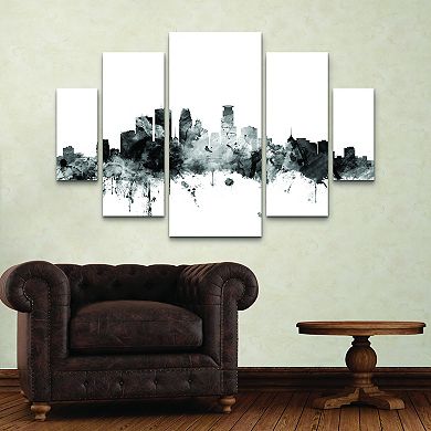 Michael Tompsett Minneapolis MN Skyline Black & White Canvas Wall Decor 5-piece Set