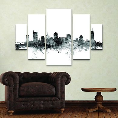 Michael Tompsett Nashville TN Skyline Black &White Canvas Wall Art 5-piece Set