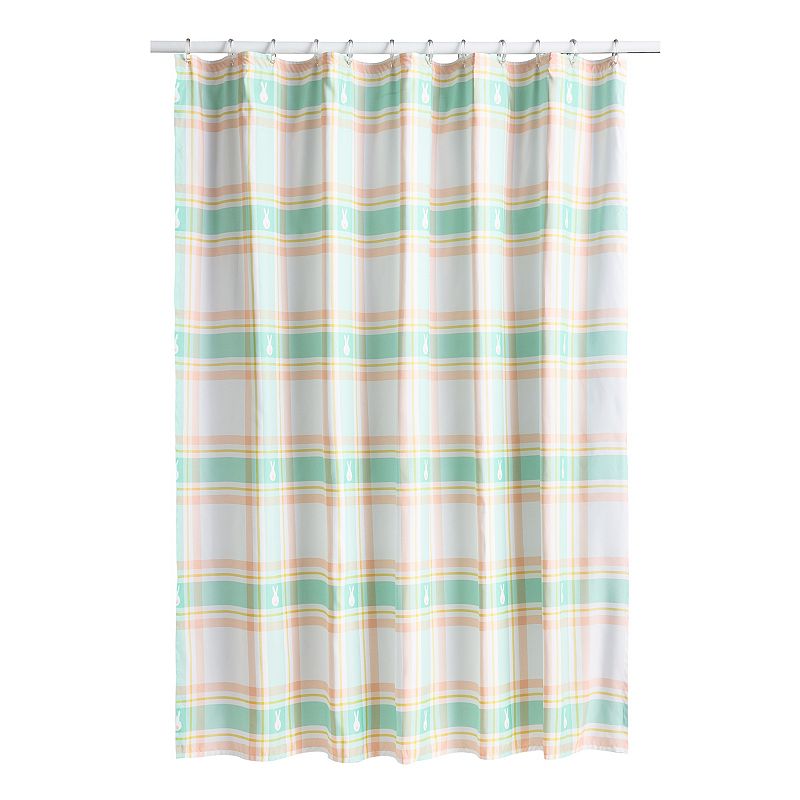 Celebrate Together Easter Bunny Plaid Shower Curtain, White, 70 X 70