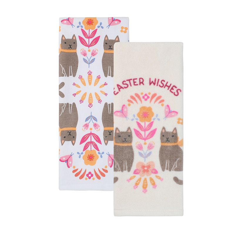 Celebrate Together Easter Cat Easter Wishes Kitchen Towel 2-pk., White