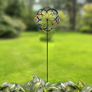 Hourpark Outdoor Garden Lawn Yard Art Decor 8 Circle Wind Spinner, Multicolor