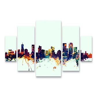 Michael Tompsett Denver Colorado Skyline Blue Canvas Wall Art 5 pc Set