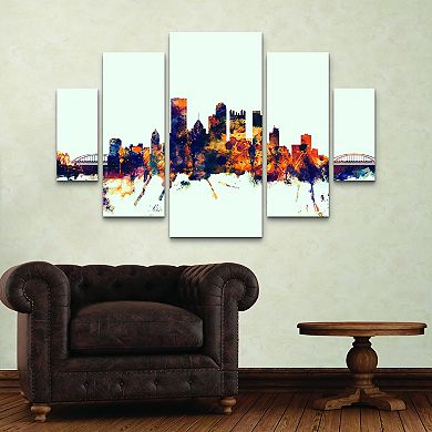 Michael Tompsett Pittsburgh PA Skyline Blue Canvas Wall Art 5-piece Set