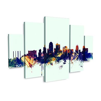 Michael Tompsett Kansas City Skyline Blue Canvas Wall Art 5-piece Set