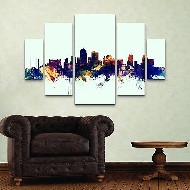 Michael Tompsett Kansas City Skyline Blue Canvas Wall Art 5-piece Set