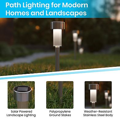 Flash Furniture 12-pack Stainless Steel LED Weather Resistant Outdoor Solar Powered Lights for Pathway