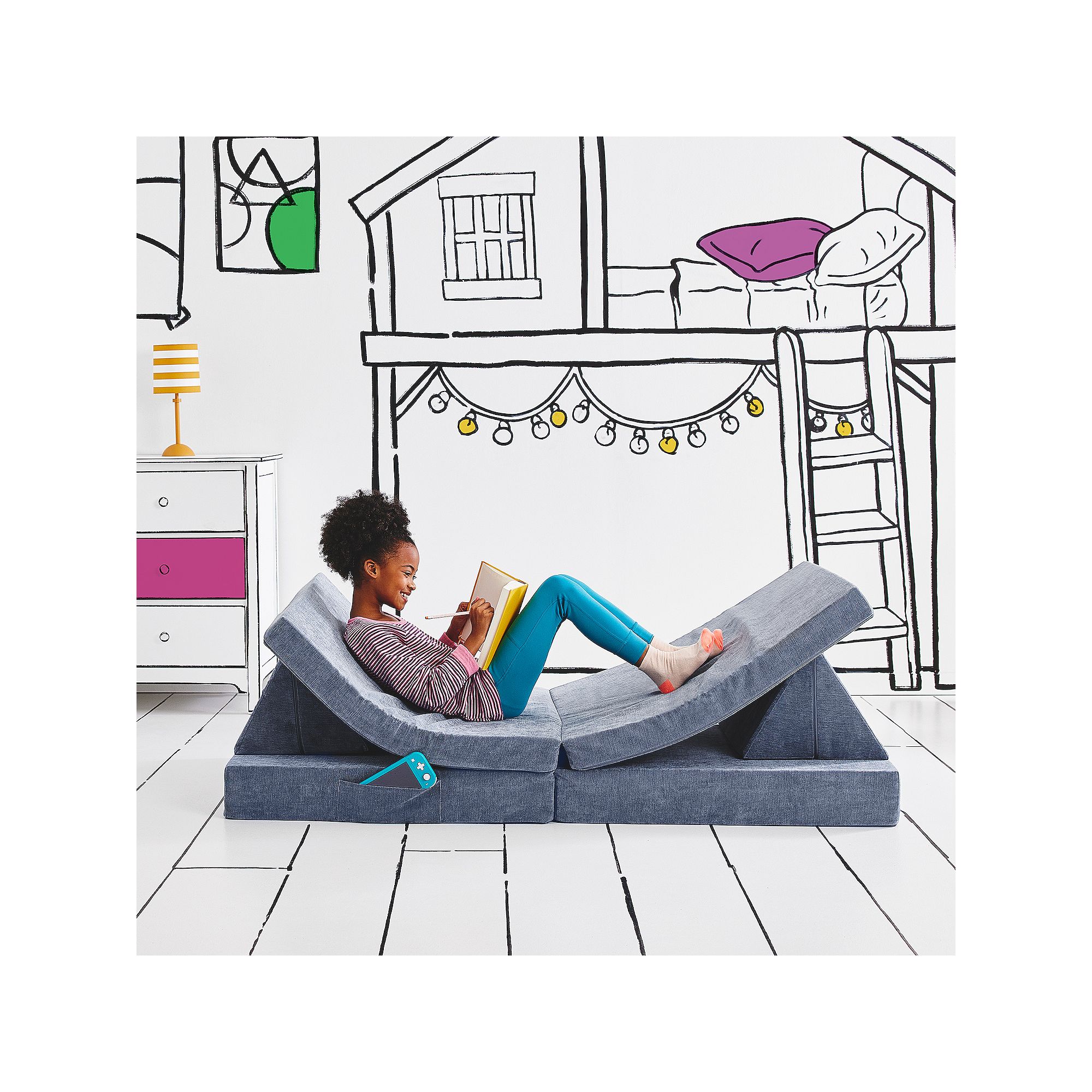 Yourigami Folding Convertible Kids and Toddler Play Couch, Blue