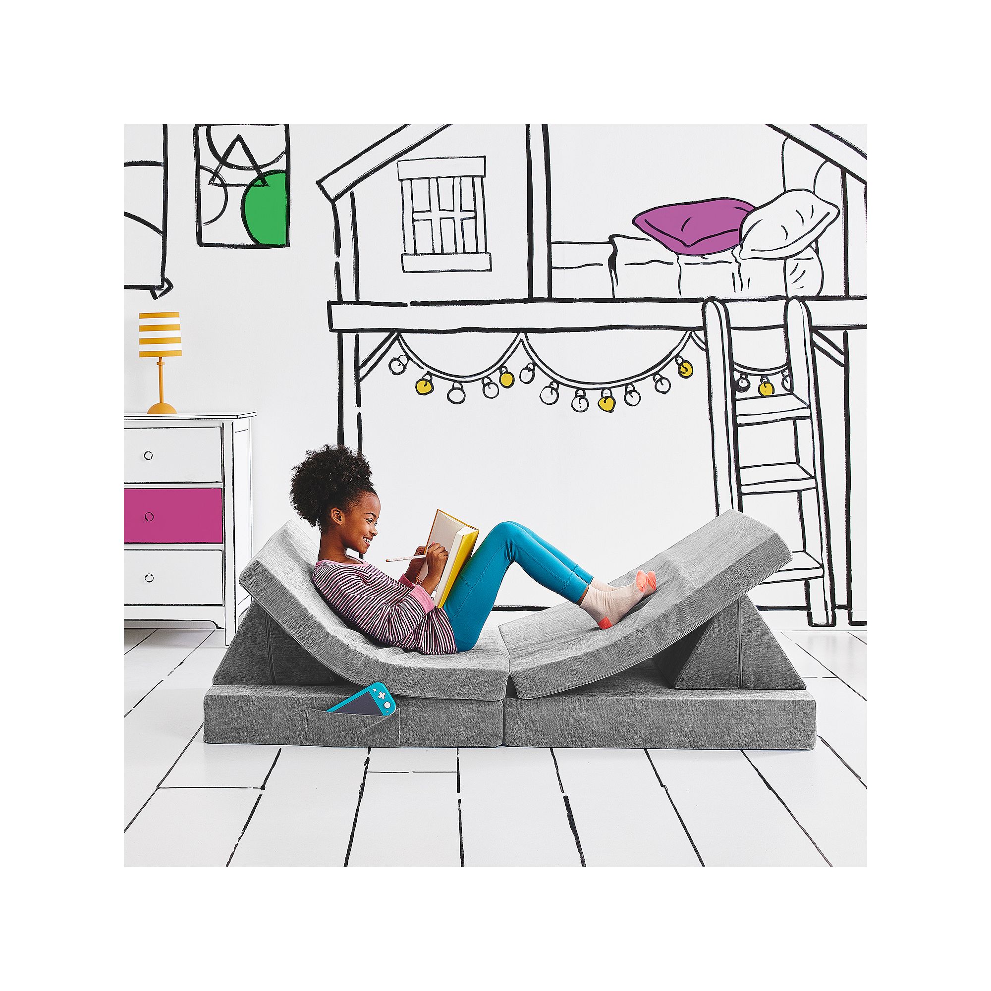 Yourigami Folding Convertible Kids and Toddler Play Couch, Gray