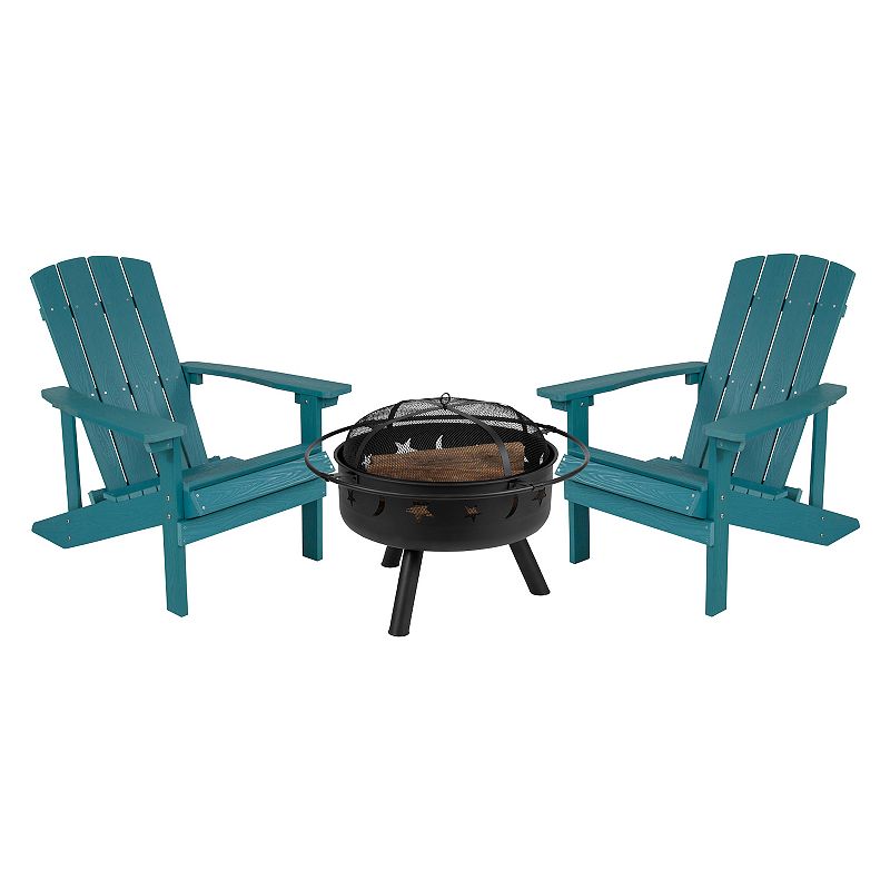Flash Furniture 3-piece Charlestown Adirondack Chair Set with Fire Pit & Me