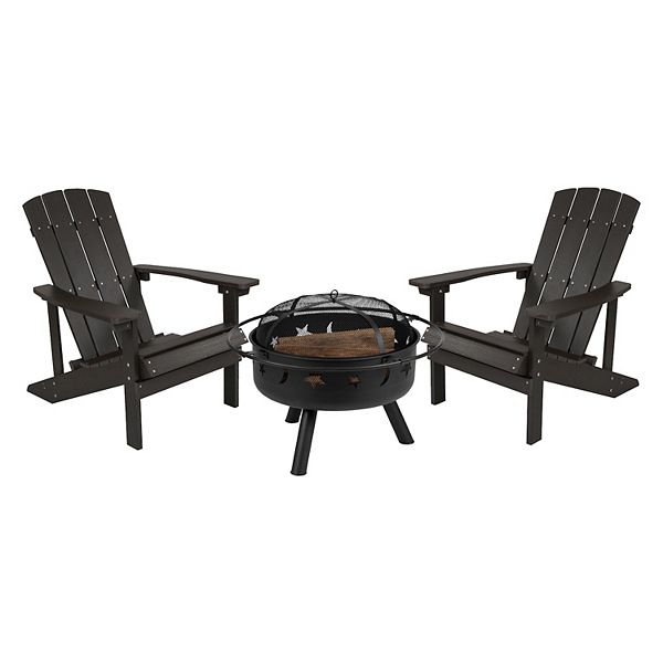 Flash Furniture 3piece Charlestown Adirondack Chair Set with Fire Pit