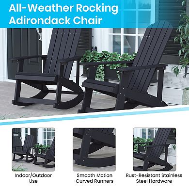 Flash Furniture Set of 4 Savannah All-Weather Adirondack Rocking Chairs with Side Table