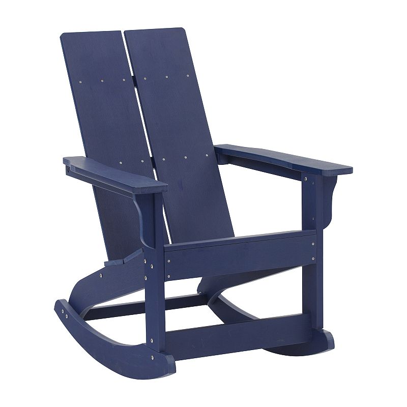 Flash Furniture Finn Modern All-Weather 2-Slat Adirondack Rocking Chair, Bl