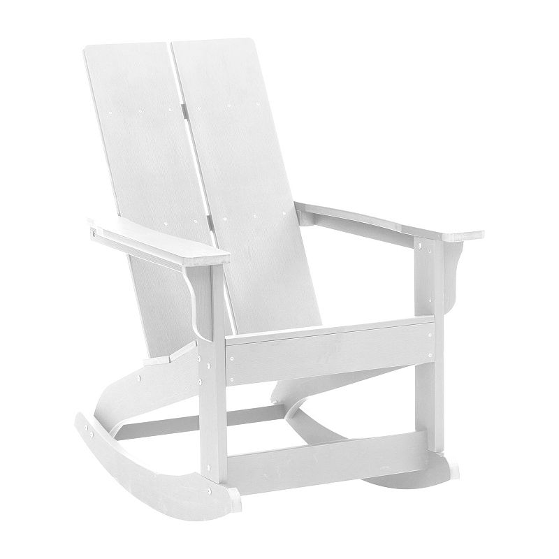 Flash Furniture Finn Modern All-Weather 2-Slat Adirondack Rocking Chair, Wh
