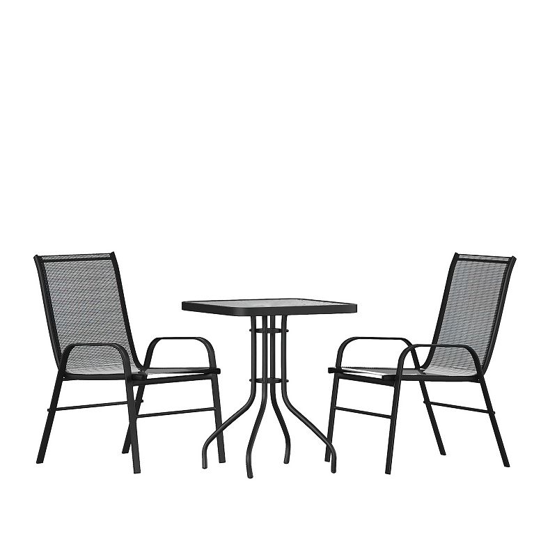 Flash Furniture Brazos 3-piece Outdoor Patio Dining Set, Black