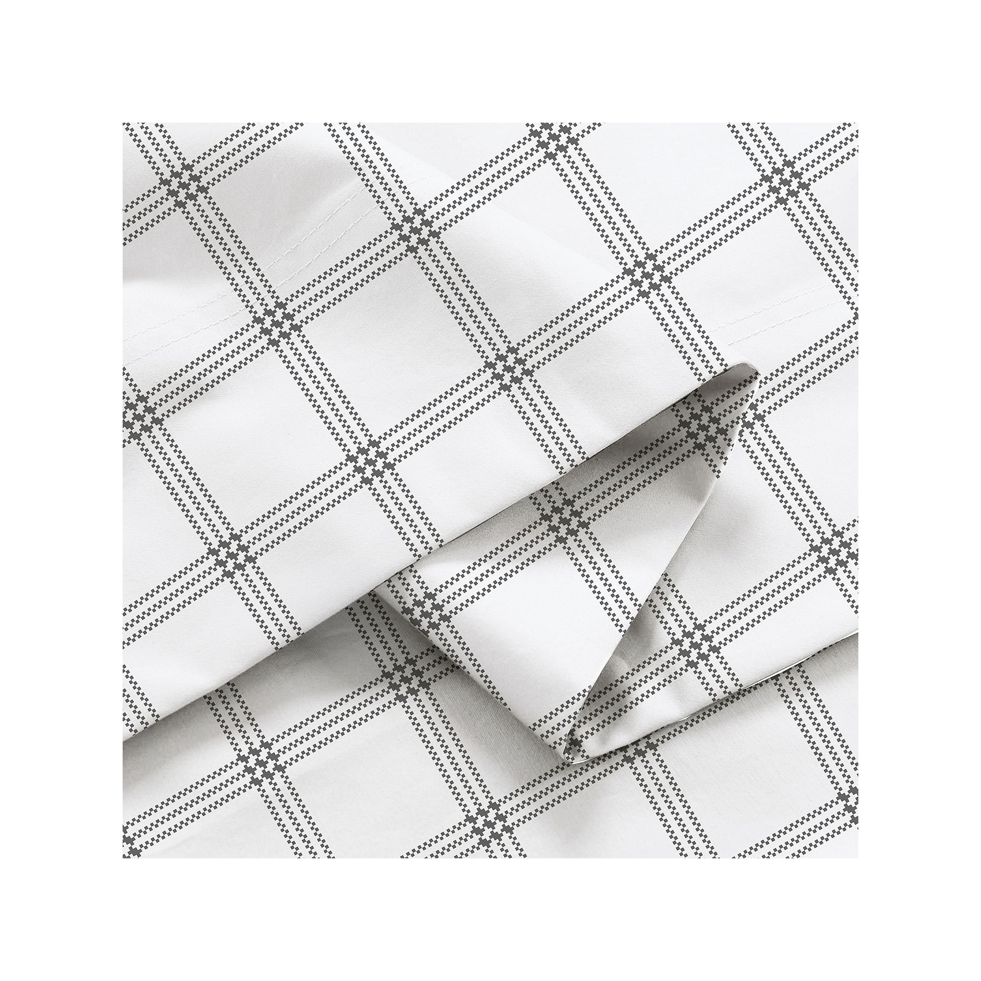 Color Sense Brushed Cotton Blend Lightweight Sheet Set, Gray Checks