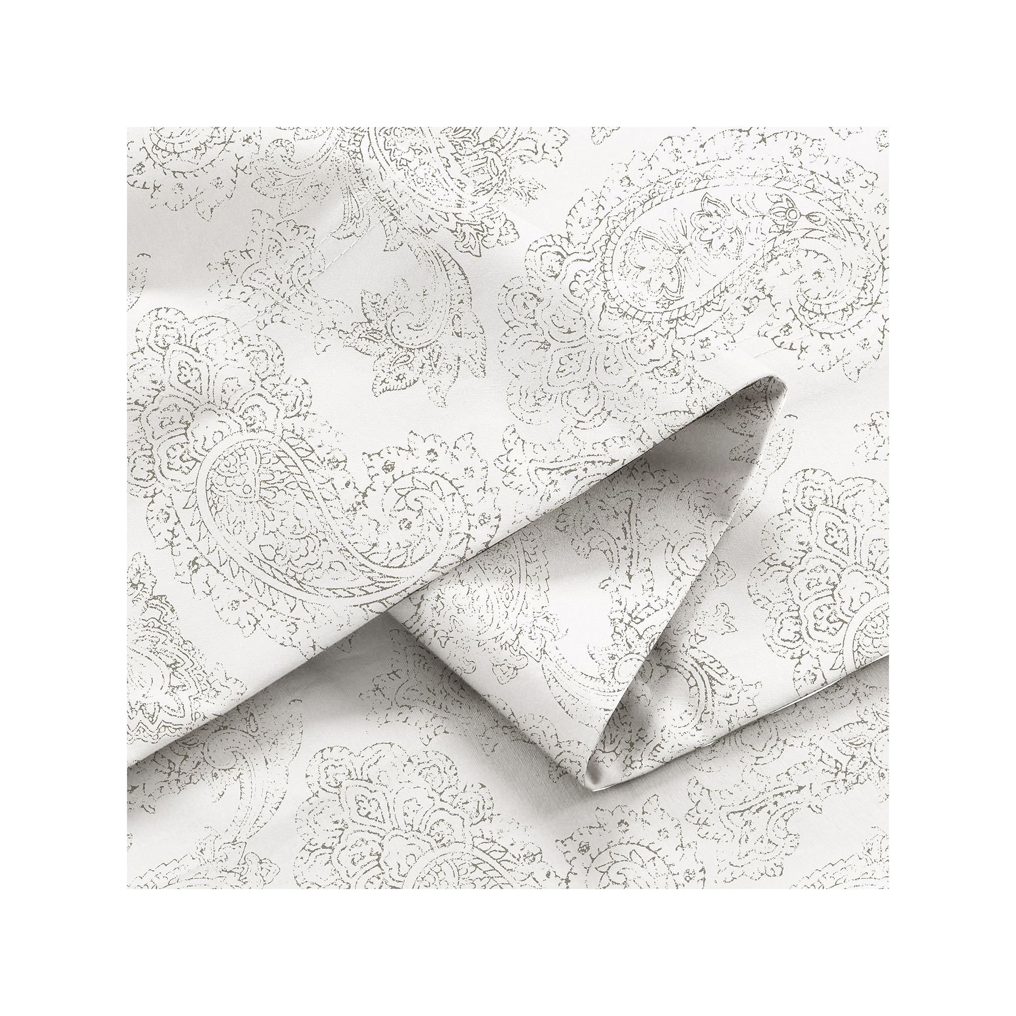 Color Sense Brushed Cotton Blend Lightweight Sheet Set, Gray Paisley