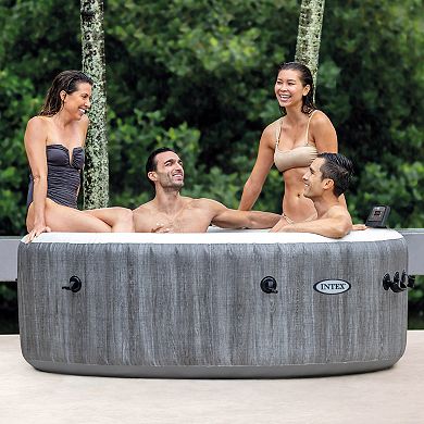 Intex PureSpa Plus Greywood Inflatable Hot Tub Bubble Jet Spa with Accessory Kit