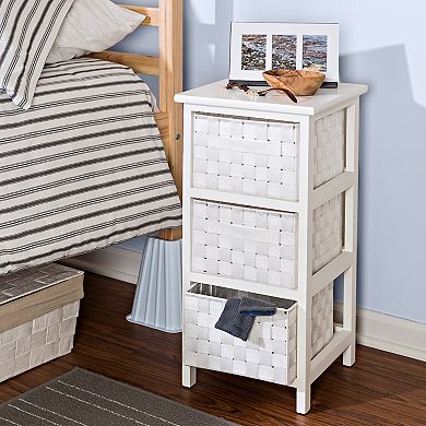 Honey-Can-Do White Small Storage Woven End Table