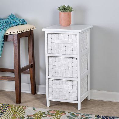 Honey-Can-Do White Small Storage Woven End Table