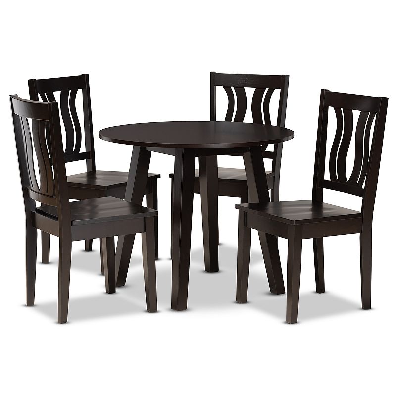 Baxton Studio Anesa Dining Table & Chair 5-piece Set, Brown