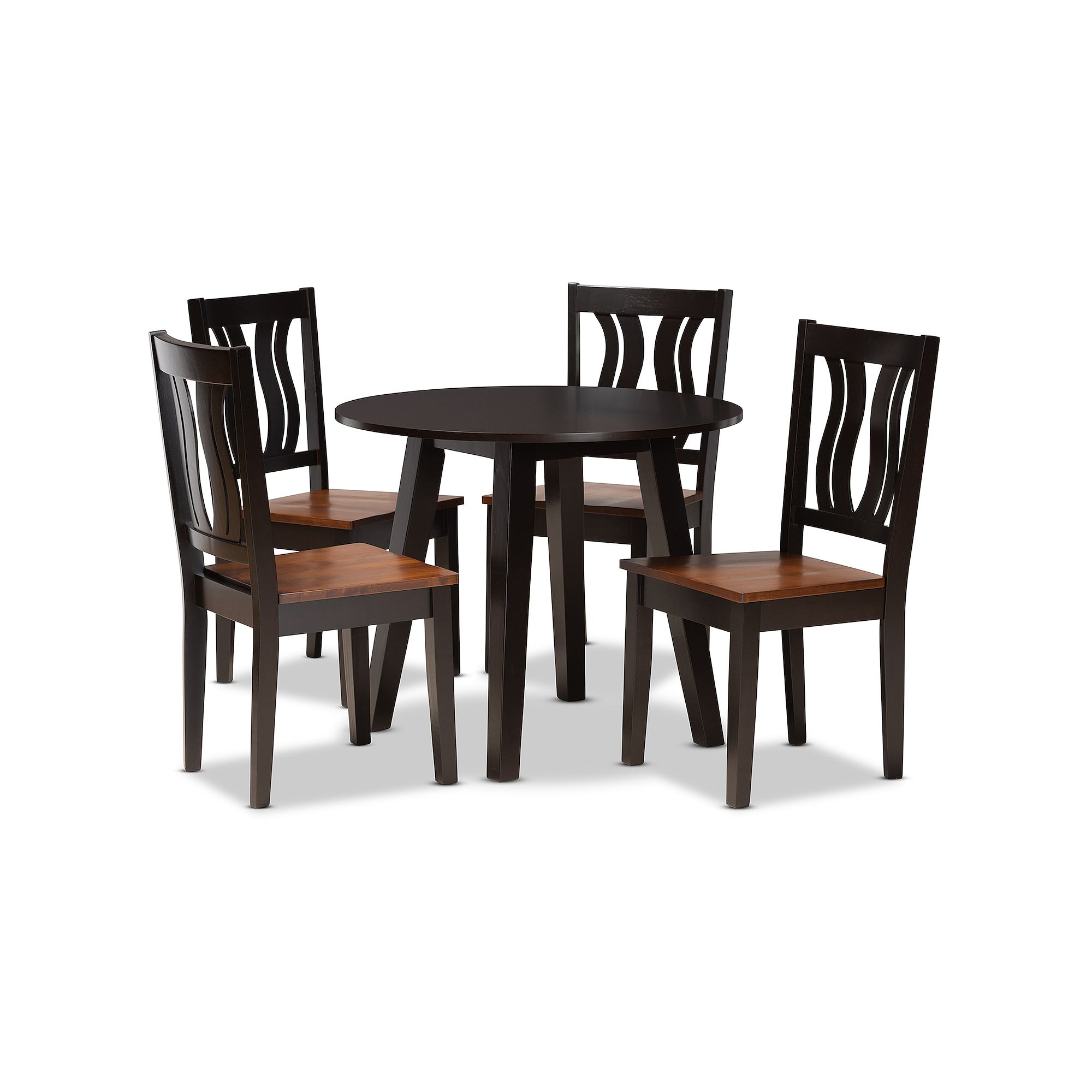 Baxton Studio Anesa Dining Table & Chair 5-piece Set, Dark Brown Brown