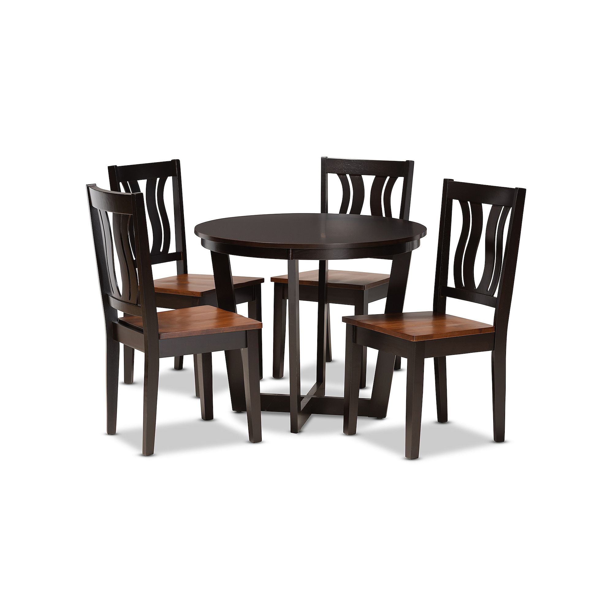 Baxton Studio Elodia Dining Table & Chair 5-piece Set, Dark Brown Brown