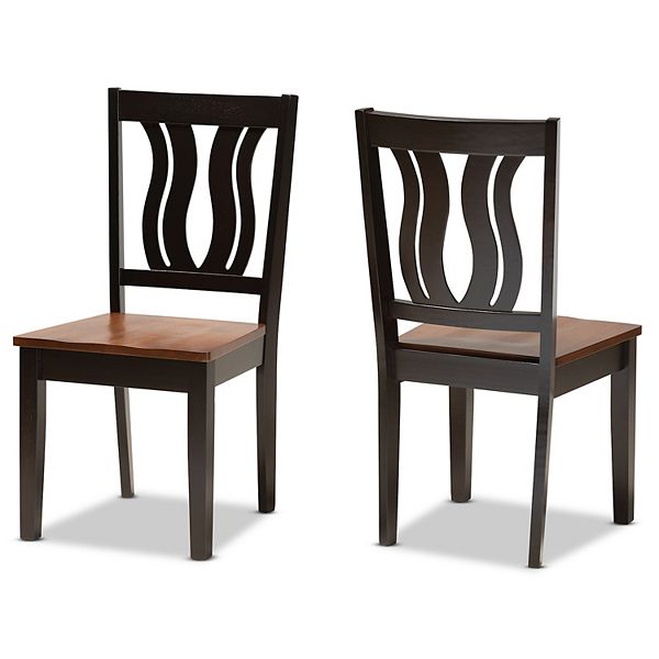 2pc FentonTransitional Two-Tone Dark Wood Dining Chair Set Walnut/Brown - Baxton Studio: Upholstered, Geometric Back Design