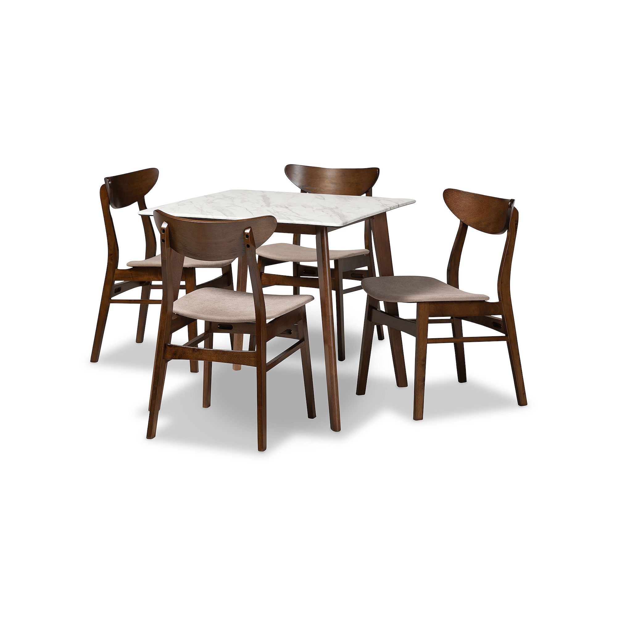 Baxton Studio Paras Dining 5-piece Set, Beige Brown Marble
