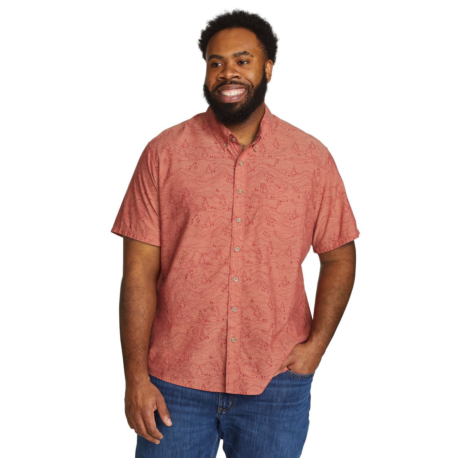 Мужские рубашки Eddie Bauer Baja Print Short Sleeve Button-Down Shirt