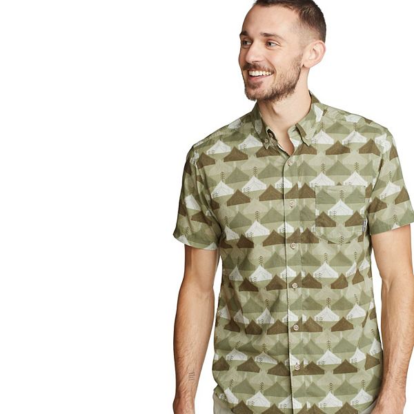 Men's Eddie Bauer Baja Print Short Sleeve Button-Down Shirt - Guide Green (M)