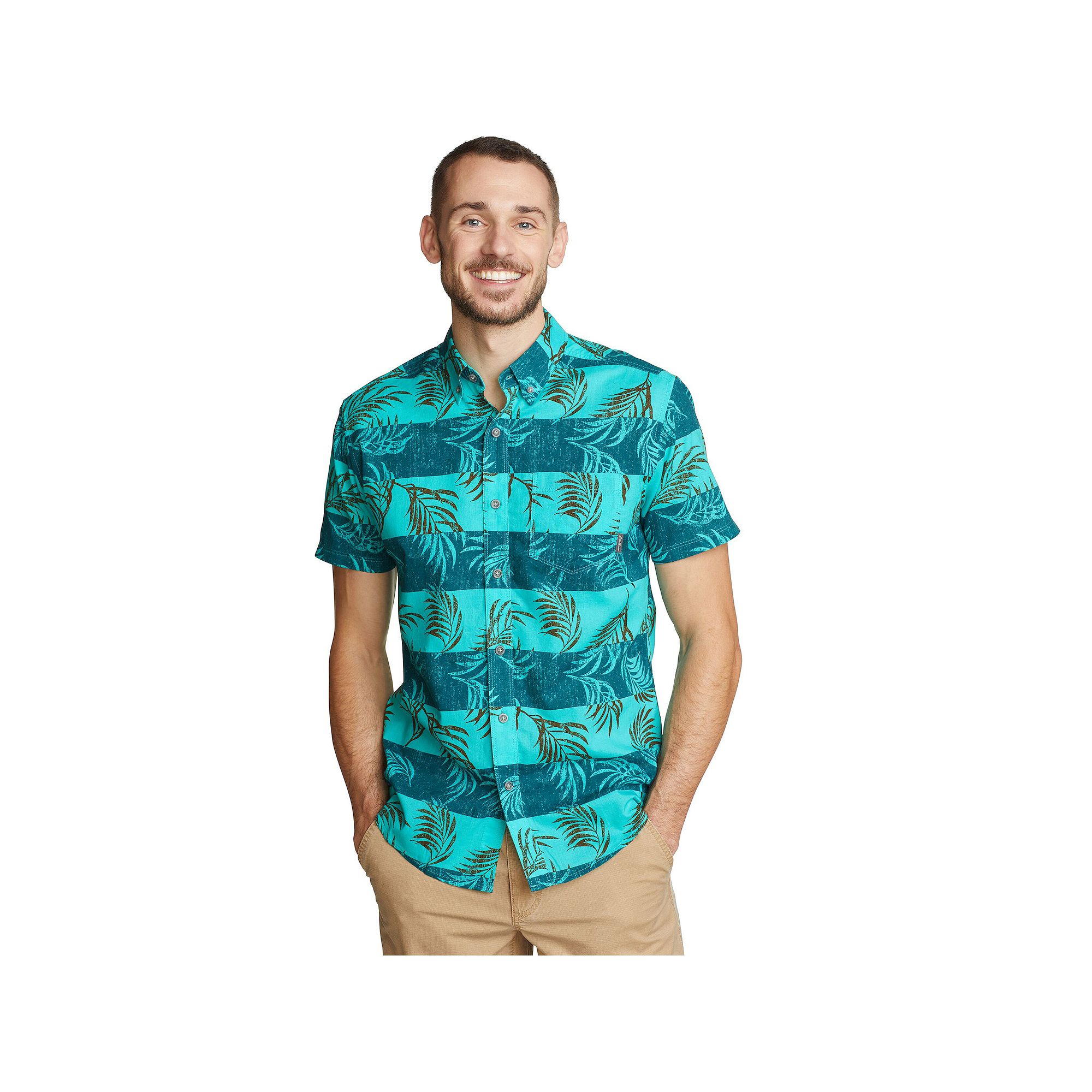 Mens Eddie Bauer Baja Print Short Sleeve Button-Down Shirt, Size: Medium, 