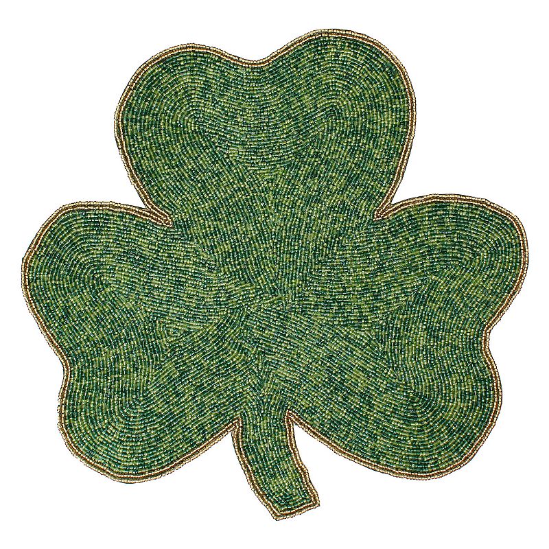 Celebrate Together St. Patricks Day Beaded Clover Placemat, Med Green, Fit