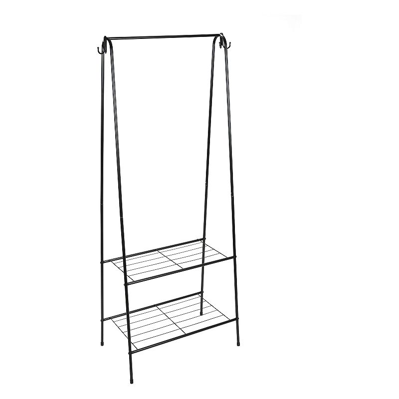 Organize It All Garment Rack with 2 Tier Shelving, Black