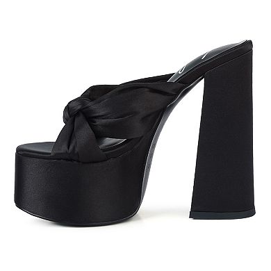 London Rag Strobing Women's Knotted Chunky Platform Block Heel Sandals